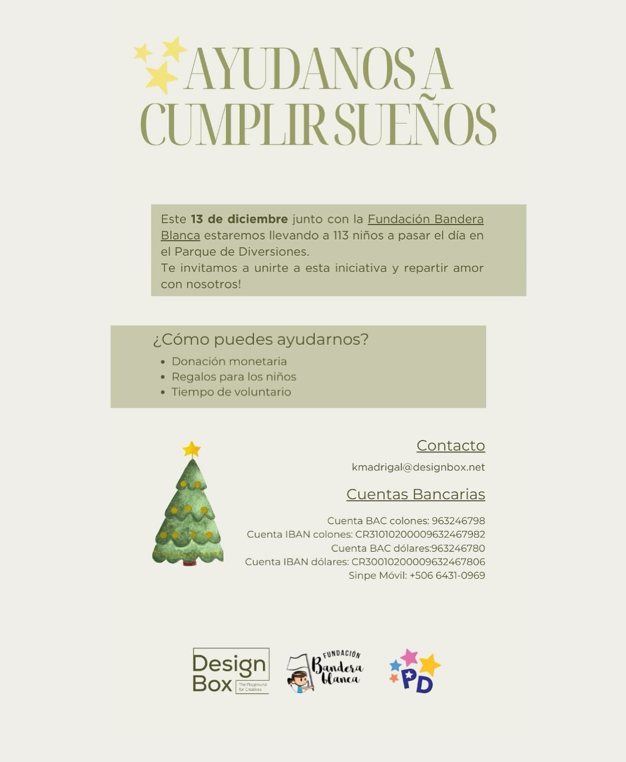 Les queremos contar que DesignBox se uni&oacute; la Fundaci&oacute;n Bandera Blanca para llevar a 113 ni&ntilde;os al parque de Diversiones, darles una merienda, almuerzo y un regalo de Navidad. Ay&uacute;danos a lograr esta actividad tan especial y 