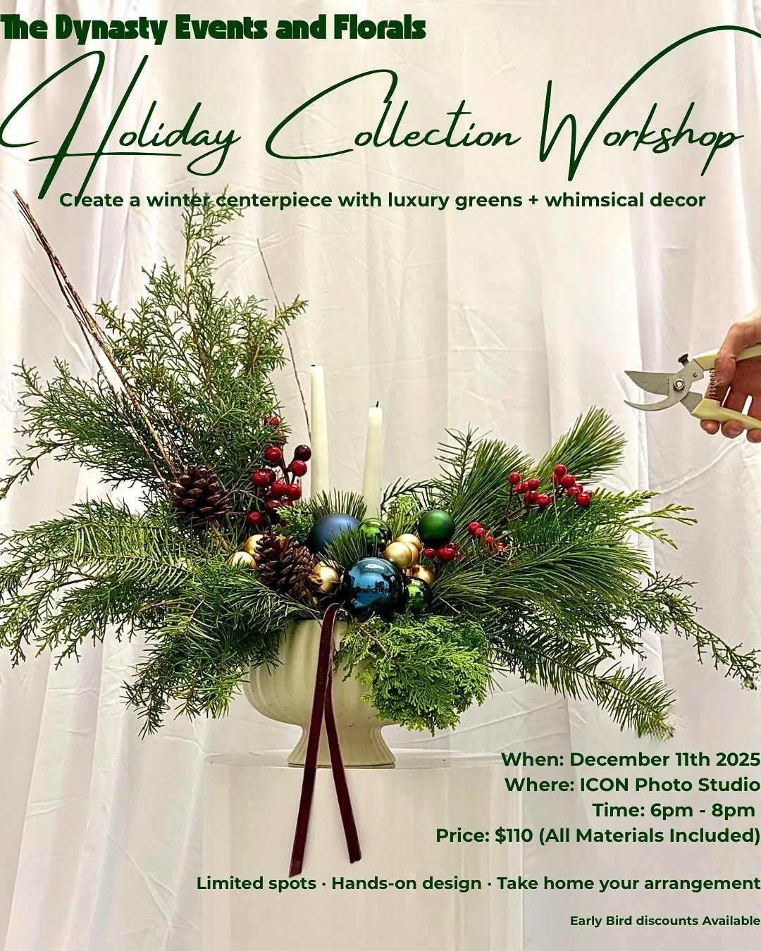 It&rsquo;s happening! 🌿✨

I&rsquo;m hosting a Holiday Arrangement Workshop this December an evening of creativity, custom colour palettes, beautiful decor, and a cozy vibe to kick off the season. At the gorgeous @iconstudiospace 

Tickets launch Fri