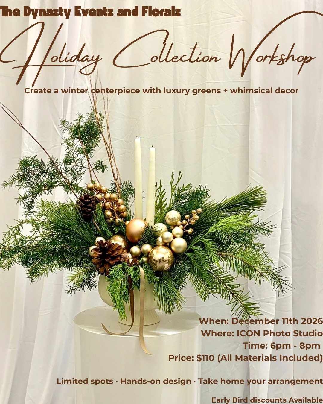Here&rsquo;s everything included in your workshop ticket ✨
 💐 Full design kit (yours to take home) 🎨 Custom colour palette 📸 Lots of spaces for a photo moment 🍪 Holiday treats &amp; refreshments 🌿 Hands-on design coaching 🤍 A beautiful night wi