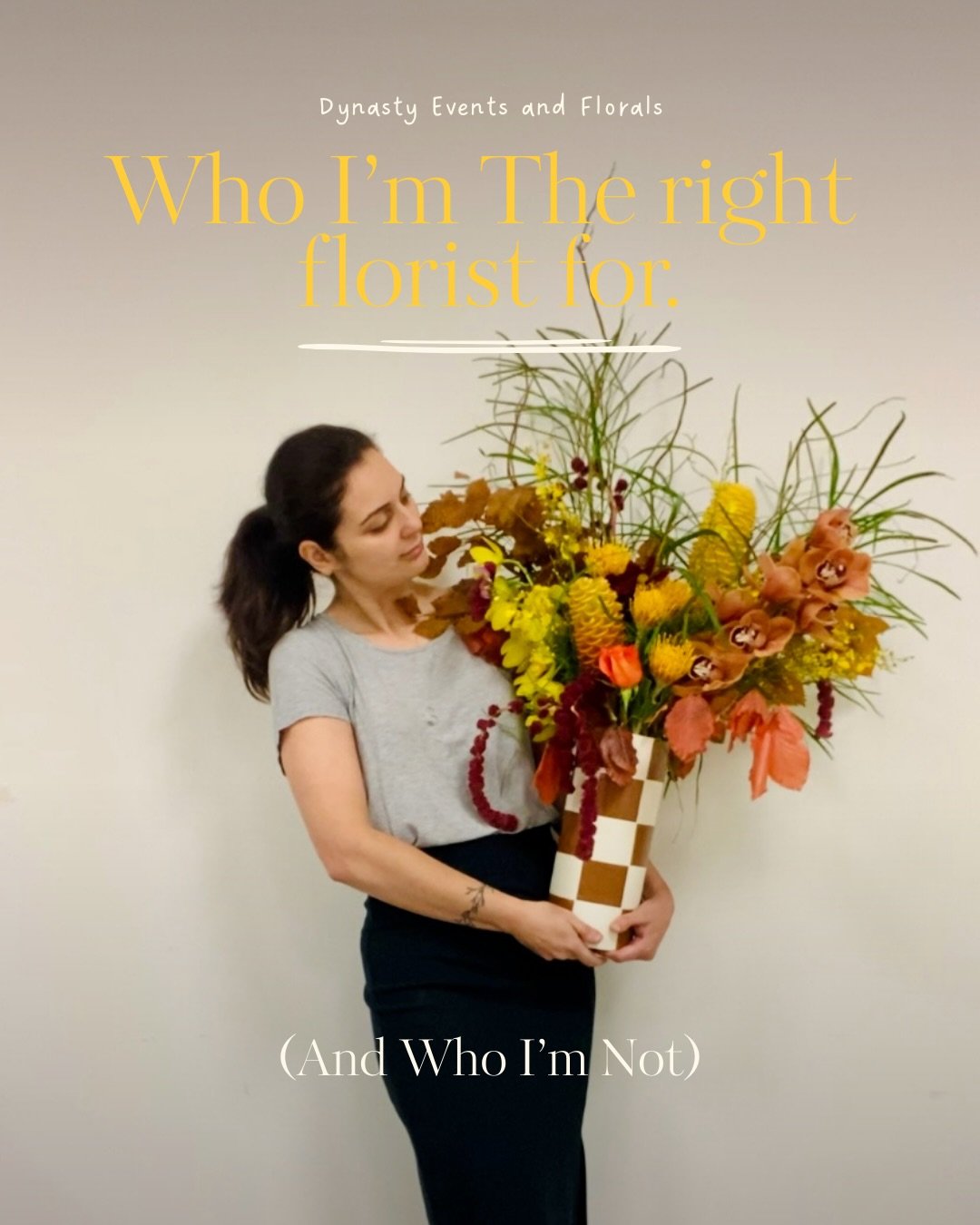 Who I&rsquo;m the right florist for (and who I&rsquo;m not)

I&rsquo;m the right florist for couples who:
- Care about atmosphere, not just aesthetics
- Trust creative direction
- Value experience and calm communication

I may not be the right fit if