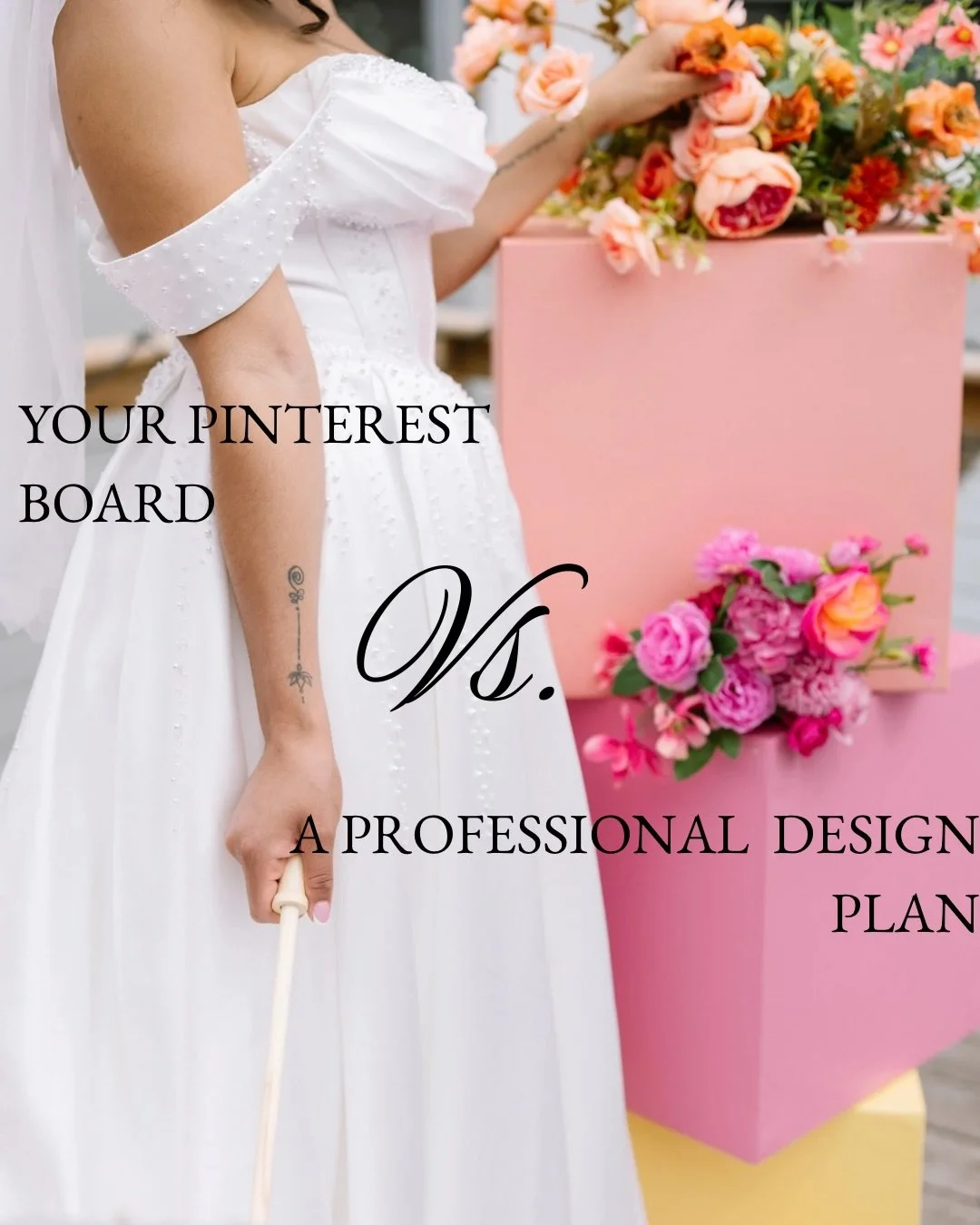 Pinterest is a starting point.
Not a strategy.
Professional wedding floral design translates inspiration into reality; accounting for venue size, guest count, mechanics, and install time.

If you want cohesive, immersive design, you need more than pr