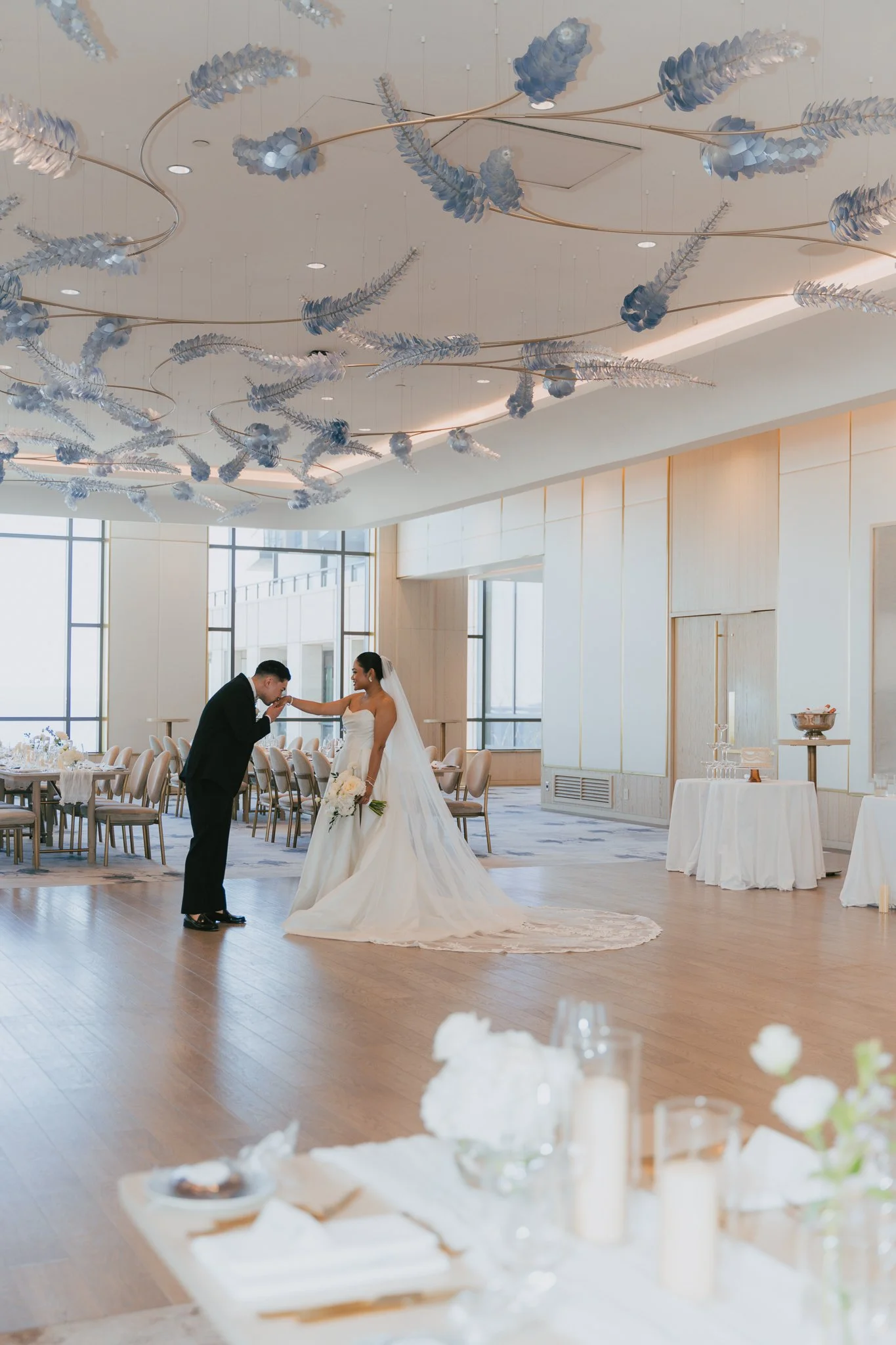 A Bride and Groom in the Edgewater room at the Pearle Hotel and Spa