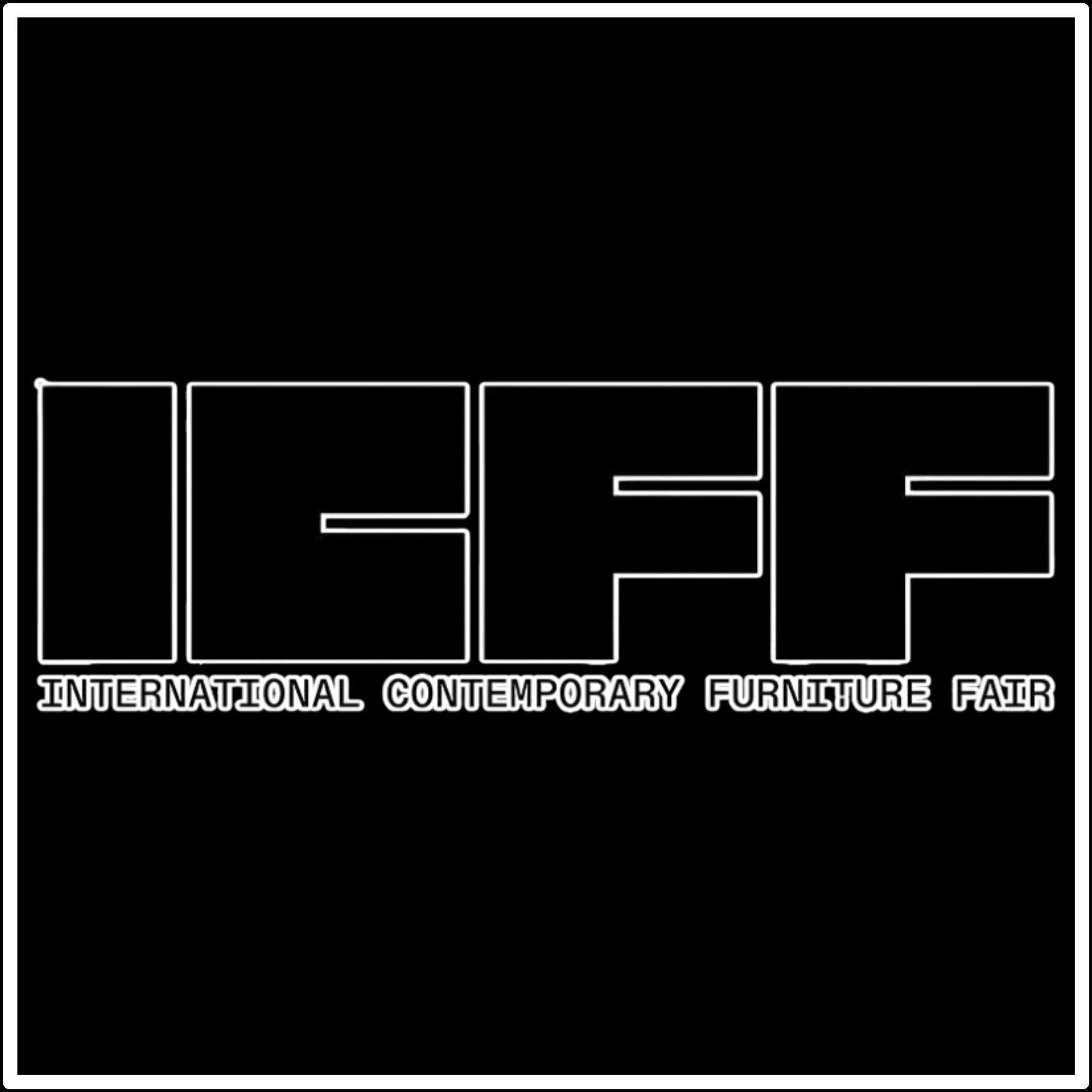 Black poster with white outlined text reading "NATIONAL CONTEMPORARY FURNITURE FAIR".