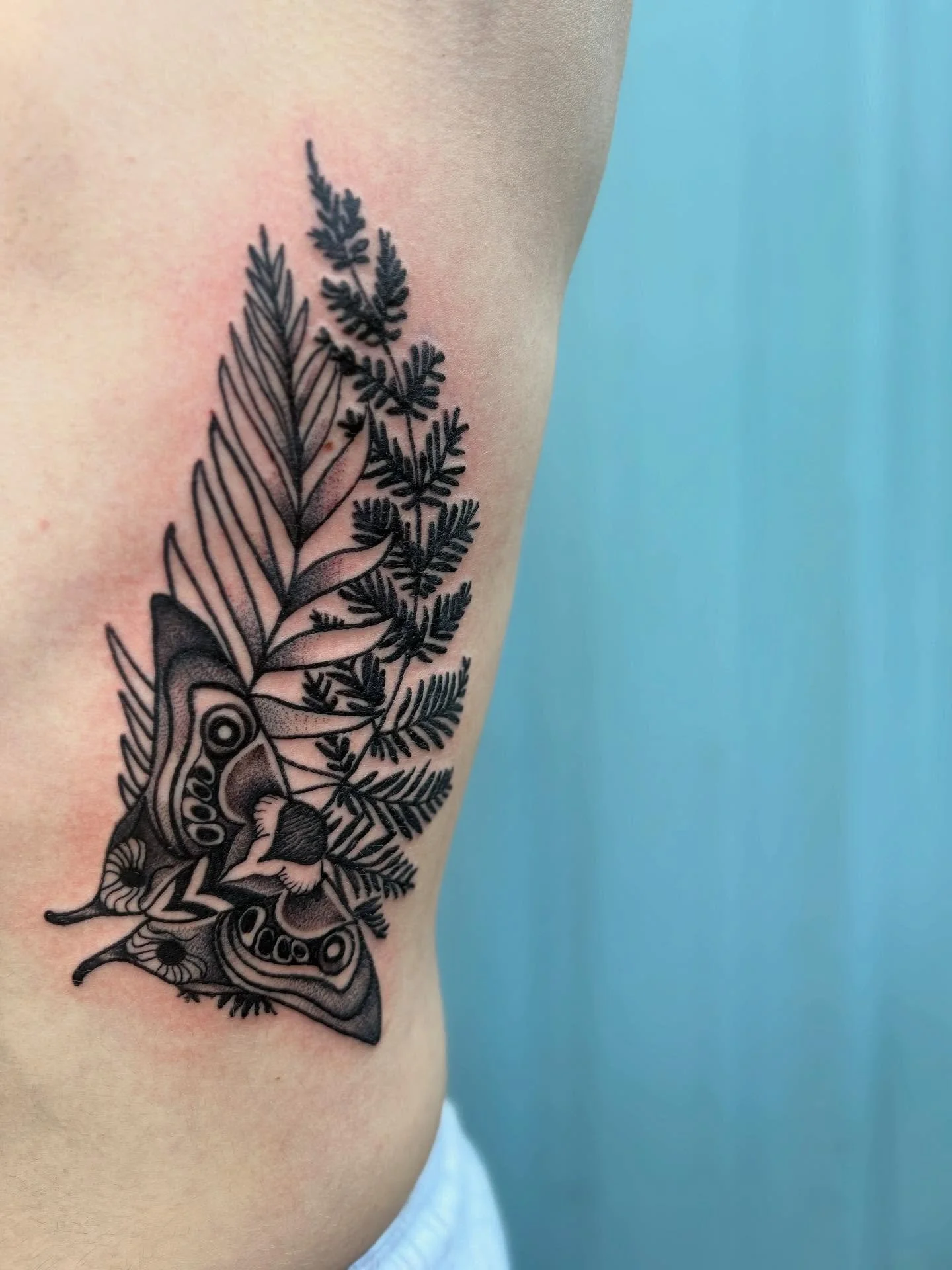 Moth and fern by @rossiprojects First tattoo for Harris 💪 Thanks for coming in!