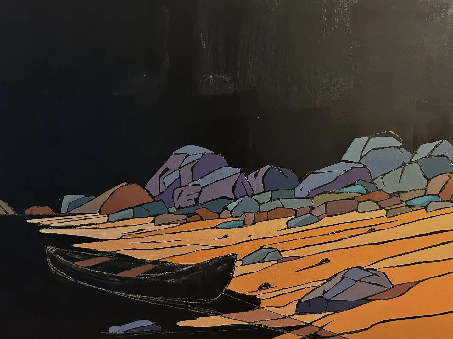 This has been a fun piece to start! I am looking forward to seeing where it goes. It&rsquo;s a really interesting process when the painting leads you. I initially thought this would be a canoe but alas it might be a good old fashioned row boat. #lori