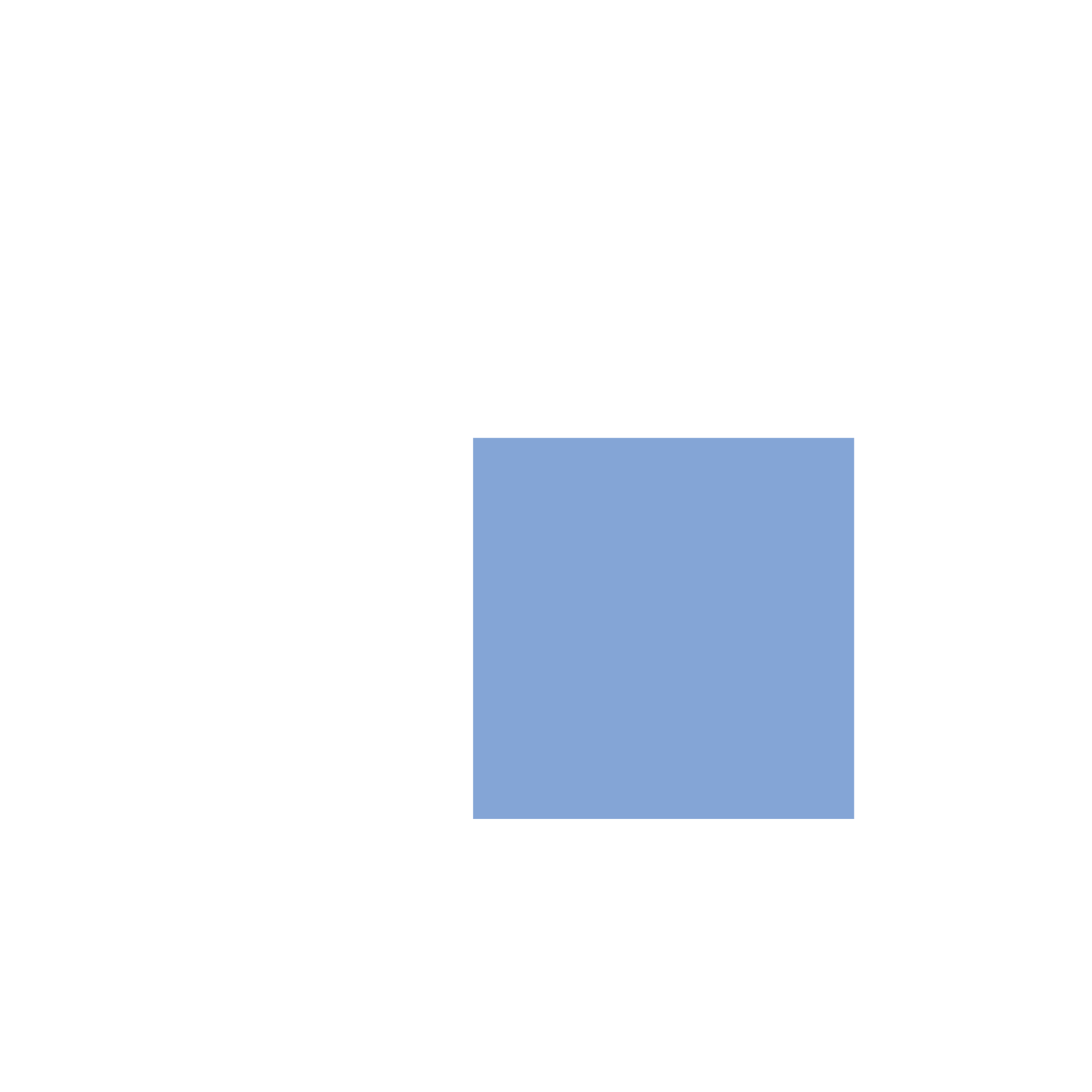 Two overlapping square icons, one white and one blue, on a black background.