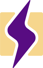 A purple lightning bolt symbol on a beige background.