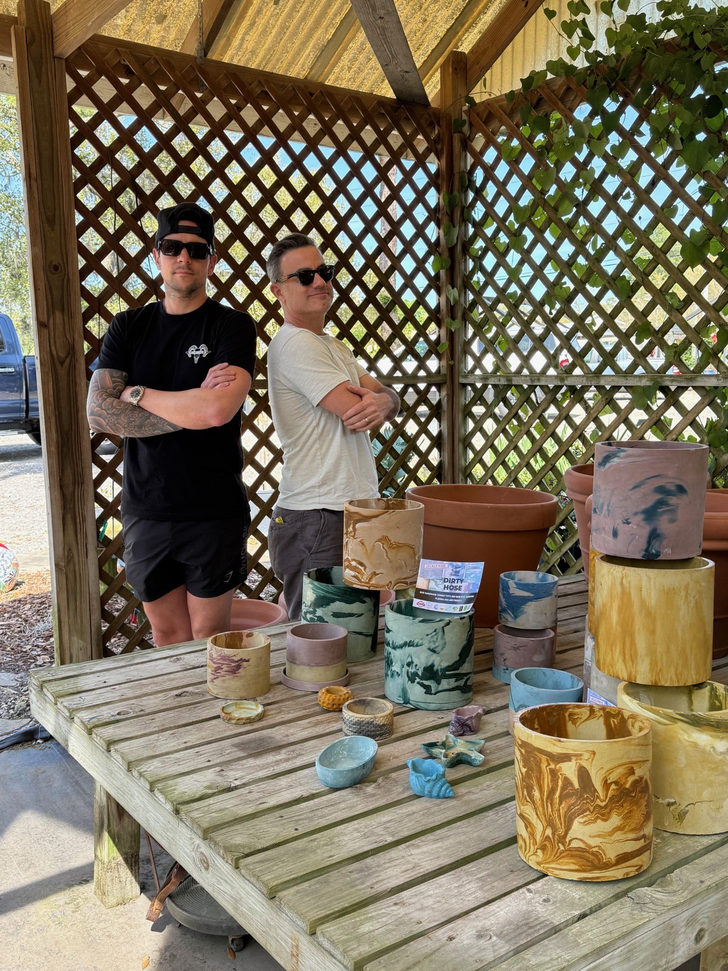 Handmade cement planters colorful terrazzo pots custom home decor and plant gifts made in St Augustine Florida.