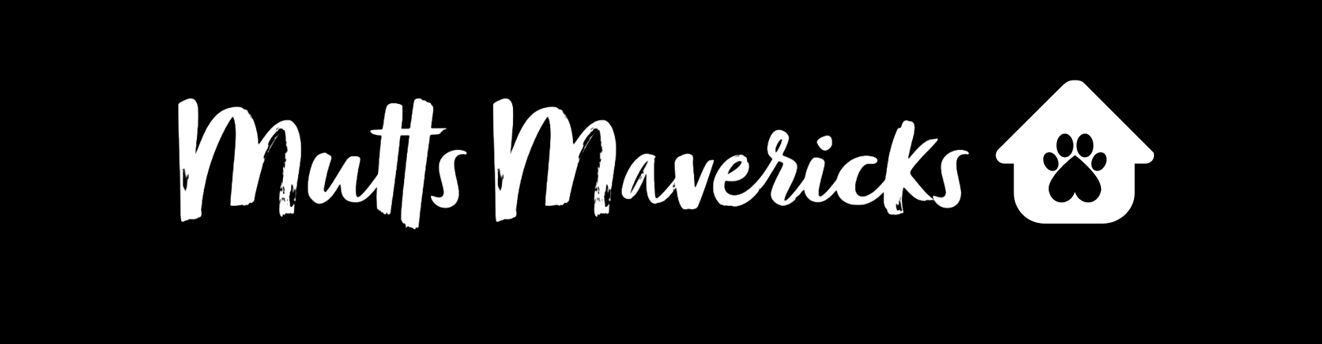 Logo for Mutts Mavericks featuring the text 'Mutts Mavericks' with a house icon and a paw print inside the house.