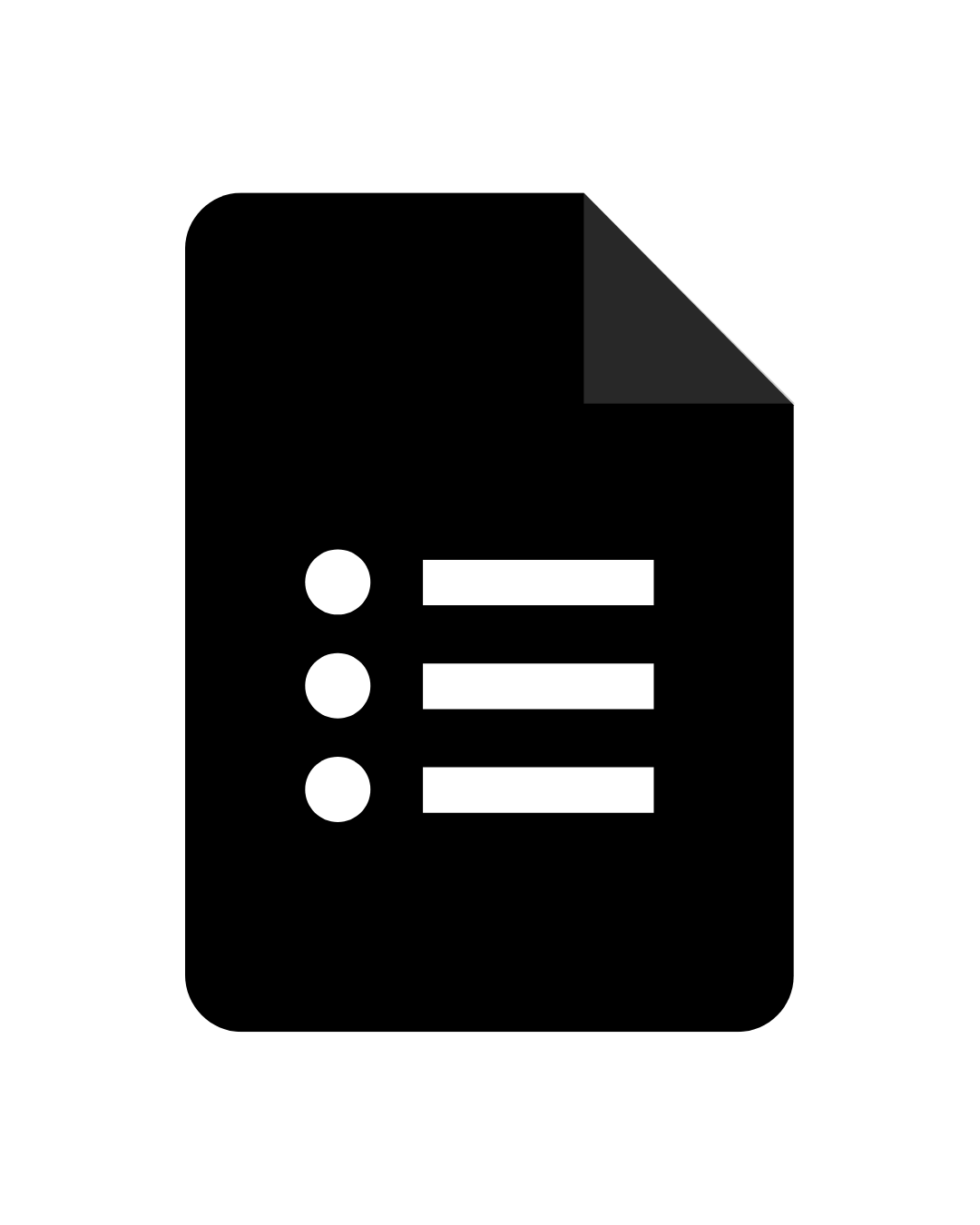 Icon of a black file or document with lines of text and circular bullets