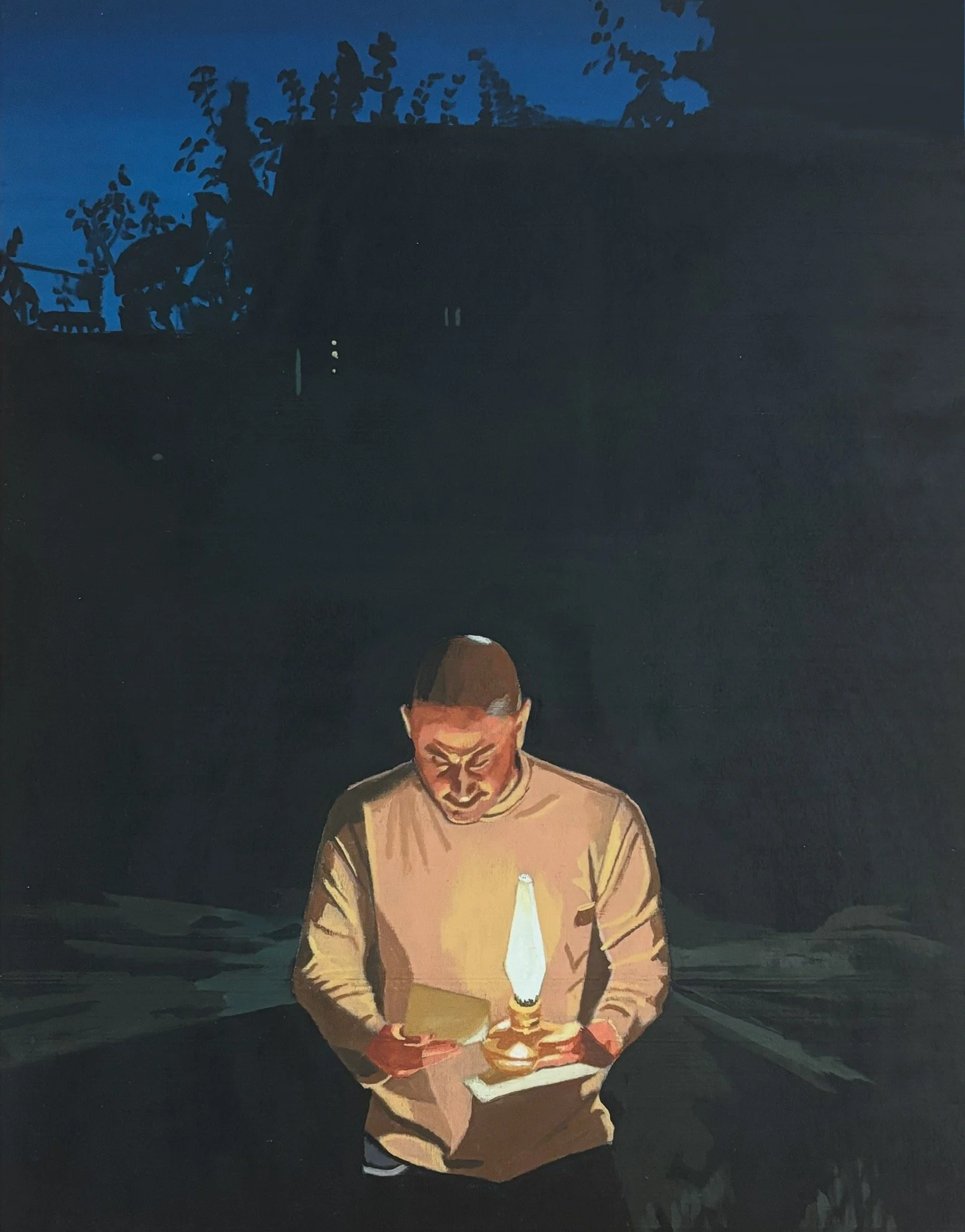 "The Case of the Birthday Poet" 2025 11"x14" acrylic on wood panel    - Sold 