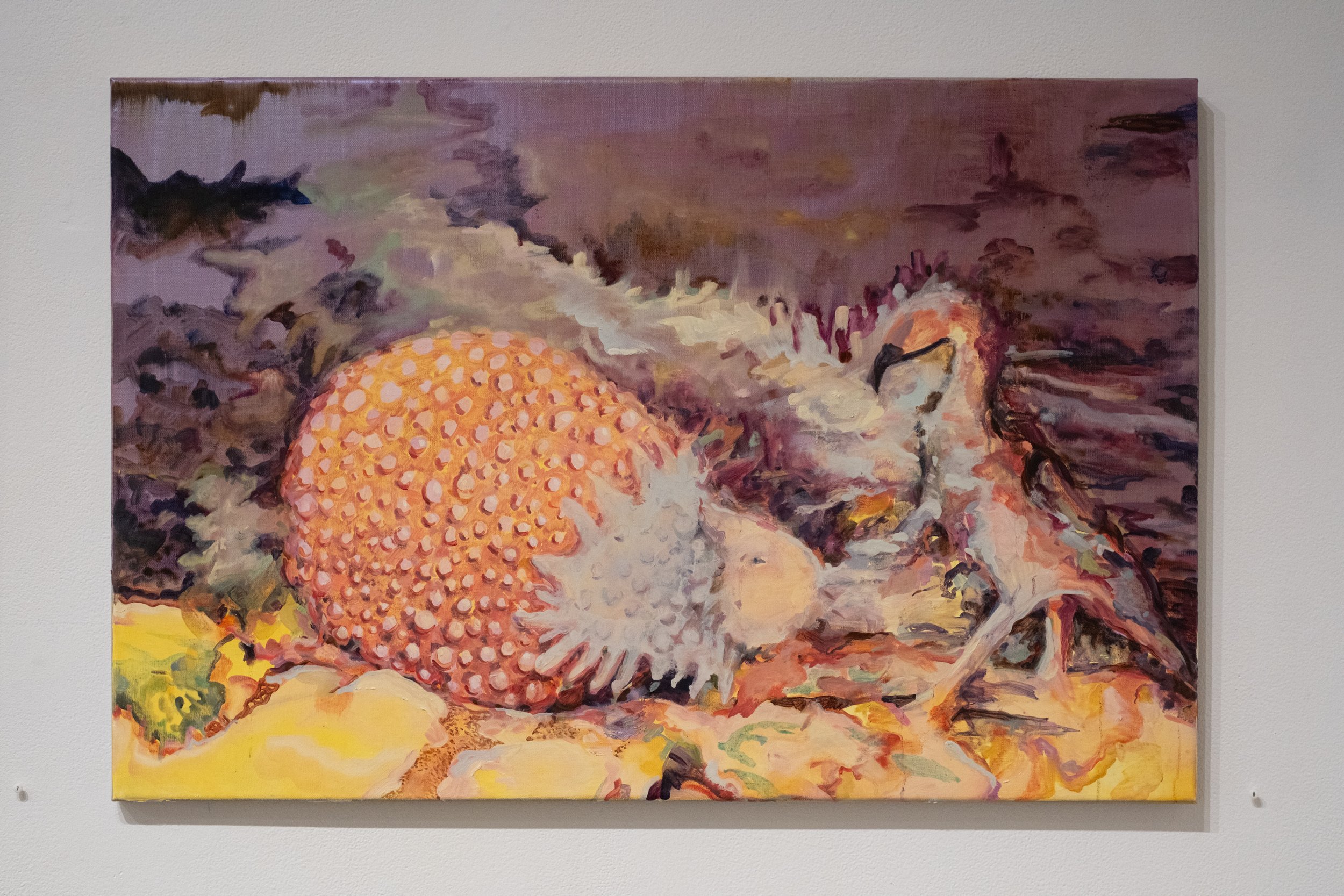 Palaver, oils and fabric dye on linen, 24 x 36 inches, 2024