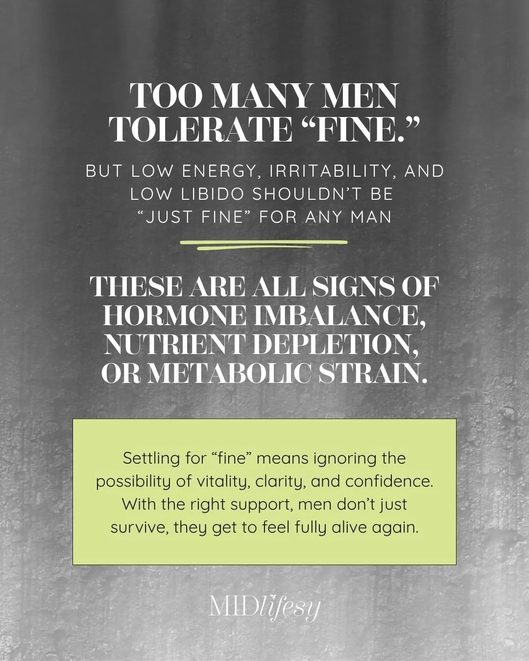 &ldquo;Fine&rdquo; is not your baseline. Energy, drive, mood&mdash;improvable.⁠
⁠
DM PERFORM for the Peak Performance Protocol&trade; details.⁠
⁠
#MensHealth #Testosterone #Energy #MidlifeMen #Midlifesy⁠