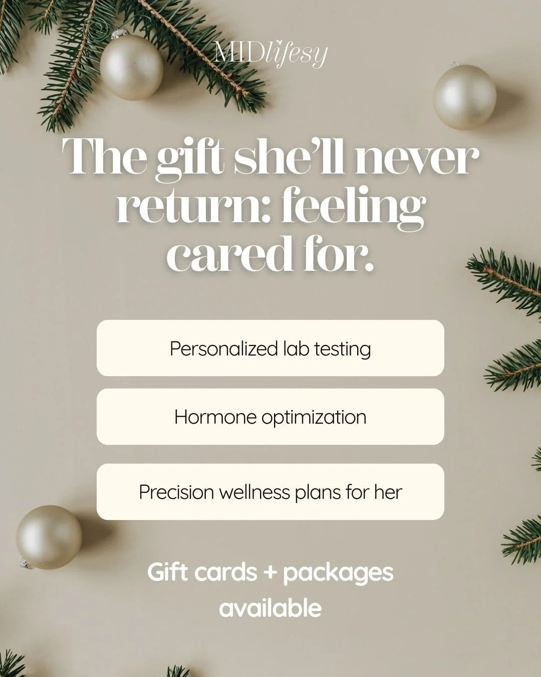 Every year, the question comes: What do you get the woman who already has everything&hellip; or never asks for anything? 🎁⁠
⁠
This year, give her a gift that truly lasts:⁠
✨ Answers through precision testing⁠
✨ Confidence with personalized hormone c