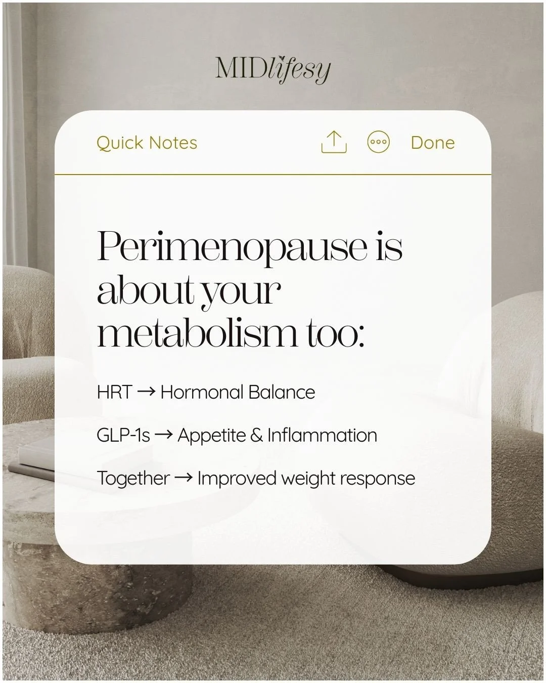 Perimenopause isn&rsquo;t just night sweats or irregular cycles&mdash;your metabolism is changing too. 🔥⁠
⁠
✨ HRT targets the root hormone imbalances⁠
✨ GLP‑1s support hunger, cravings, and inflammation⁠
⁠
💥 Together? The combo delivers better resu