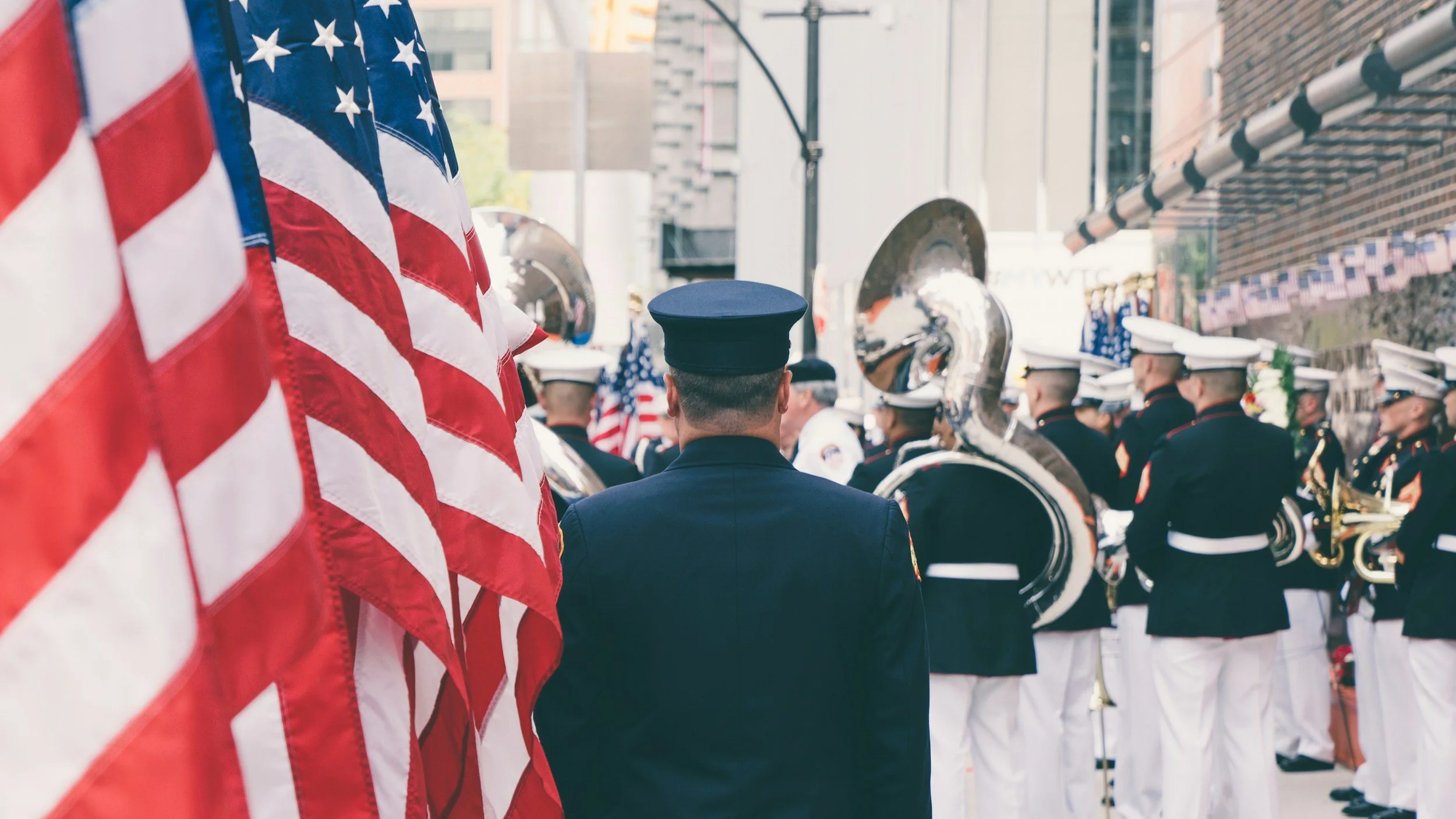 Military with American flag