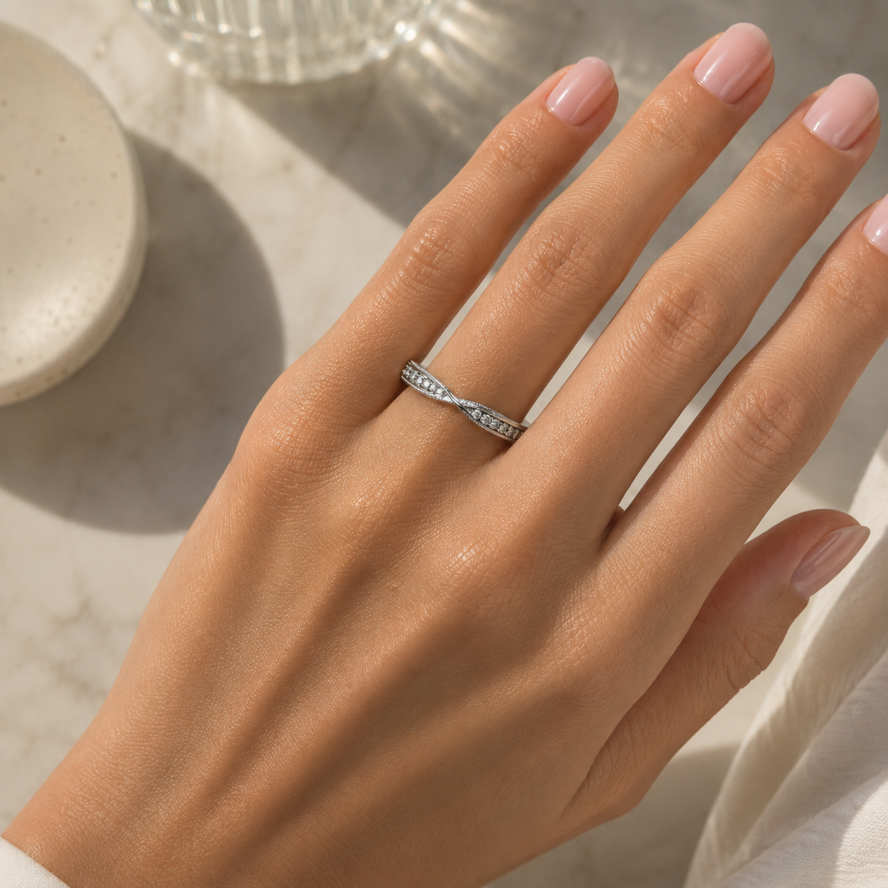 Graduated Crossed Diamond Half Band with Milgrain and Engraving 3.png
