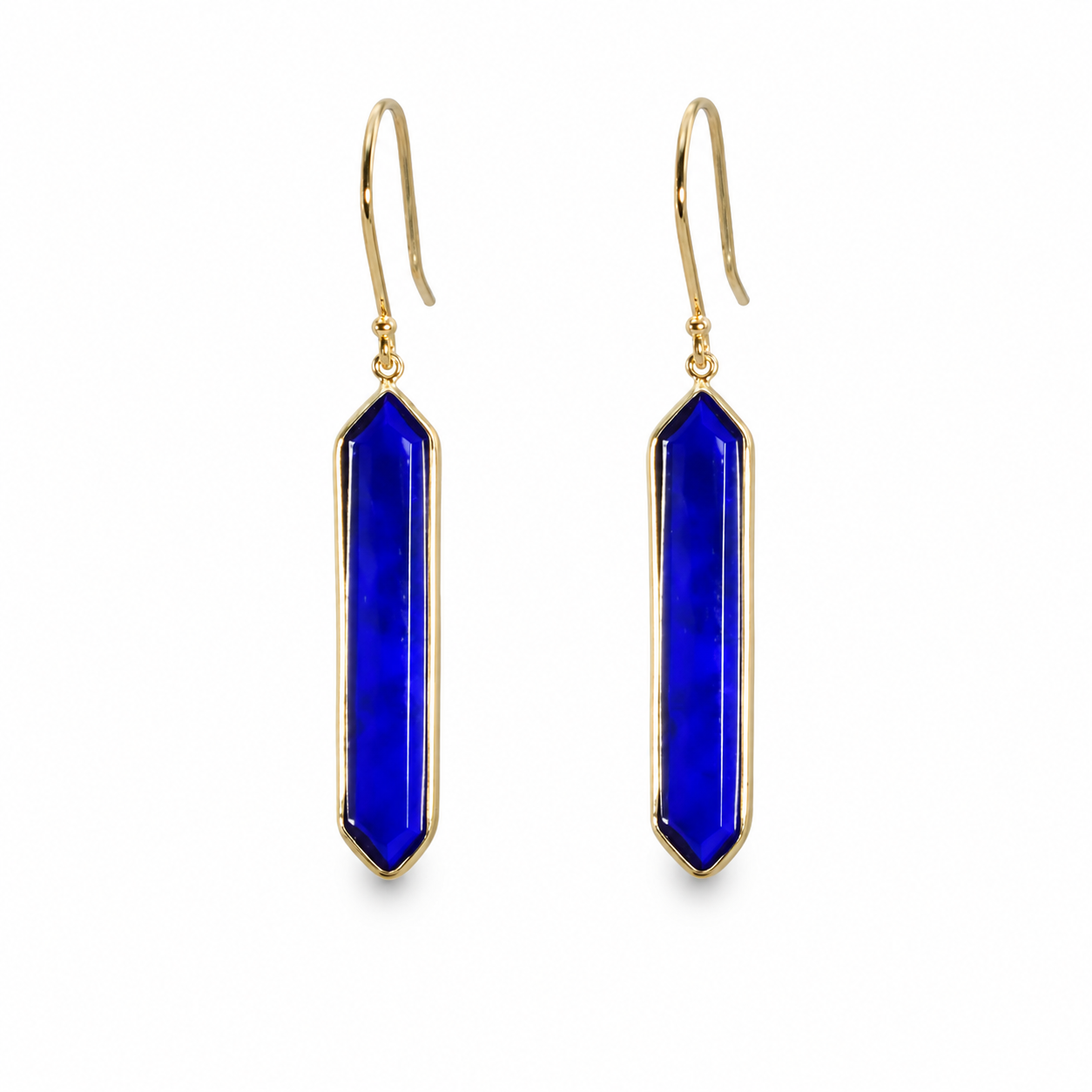 Bezel Set Hexagon Lapis Dangle Earrings