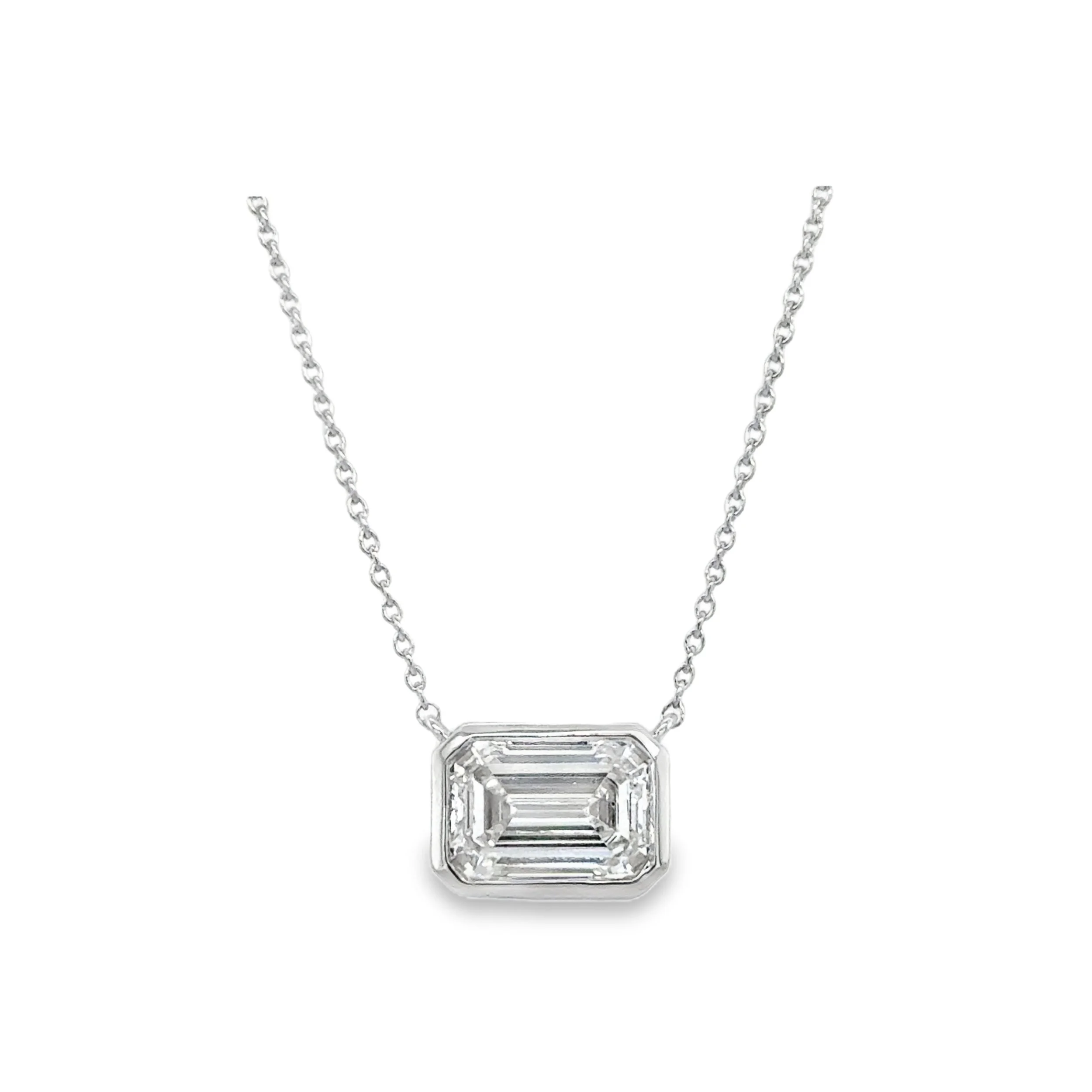 East West Bezel Set Laboratory Grown Emerald Cut Diamond Necklace