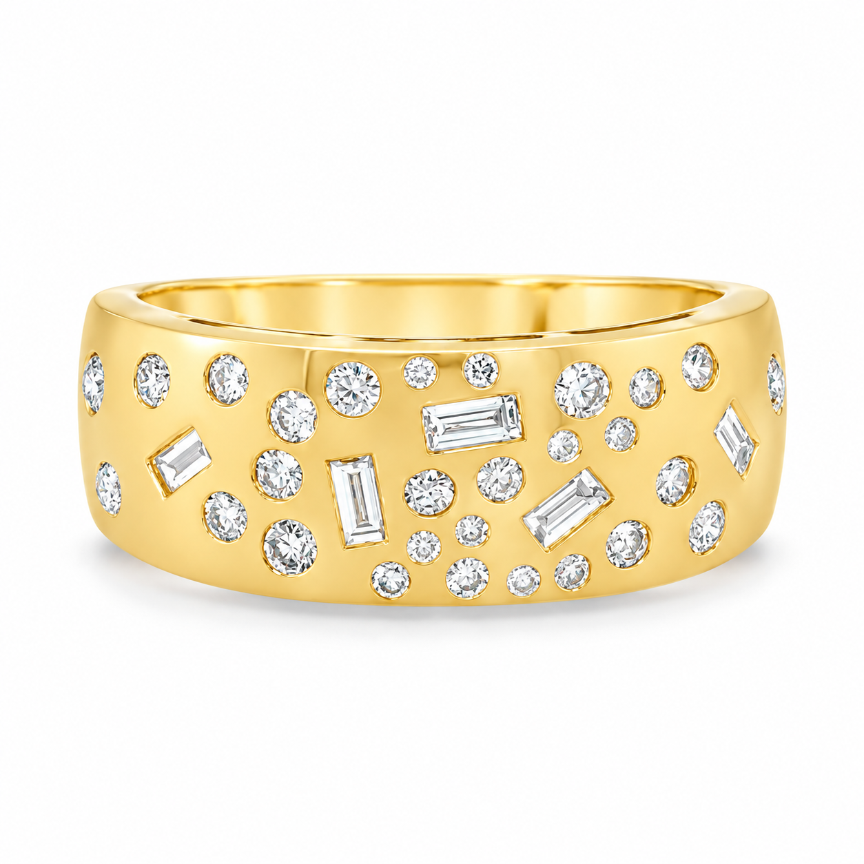 Baguette + Round Stone Scatter Diamond Band