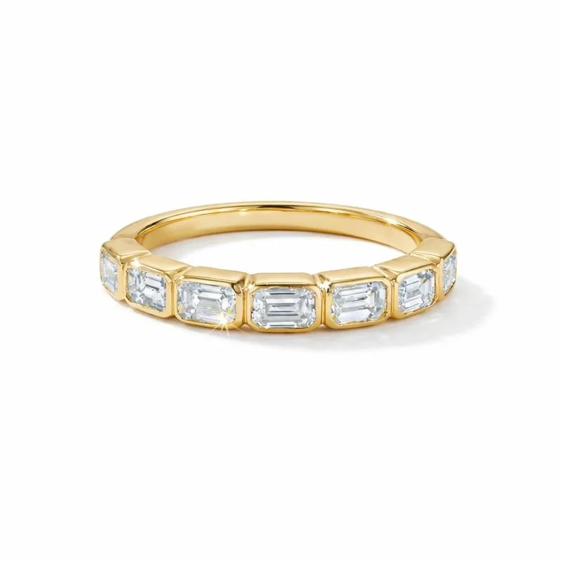 Emerald Cut Bezel Set Half Diamond Band