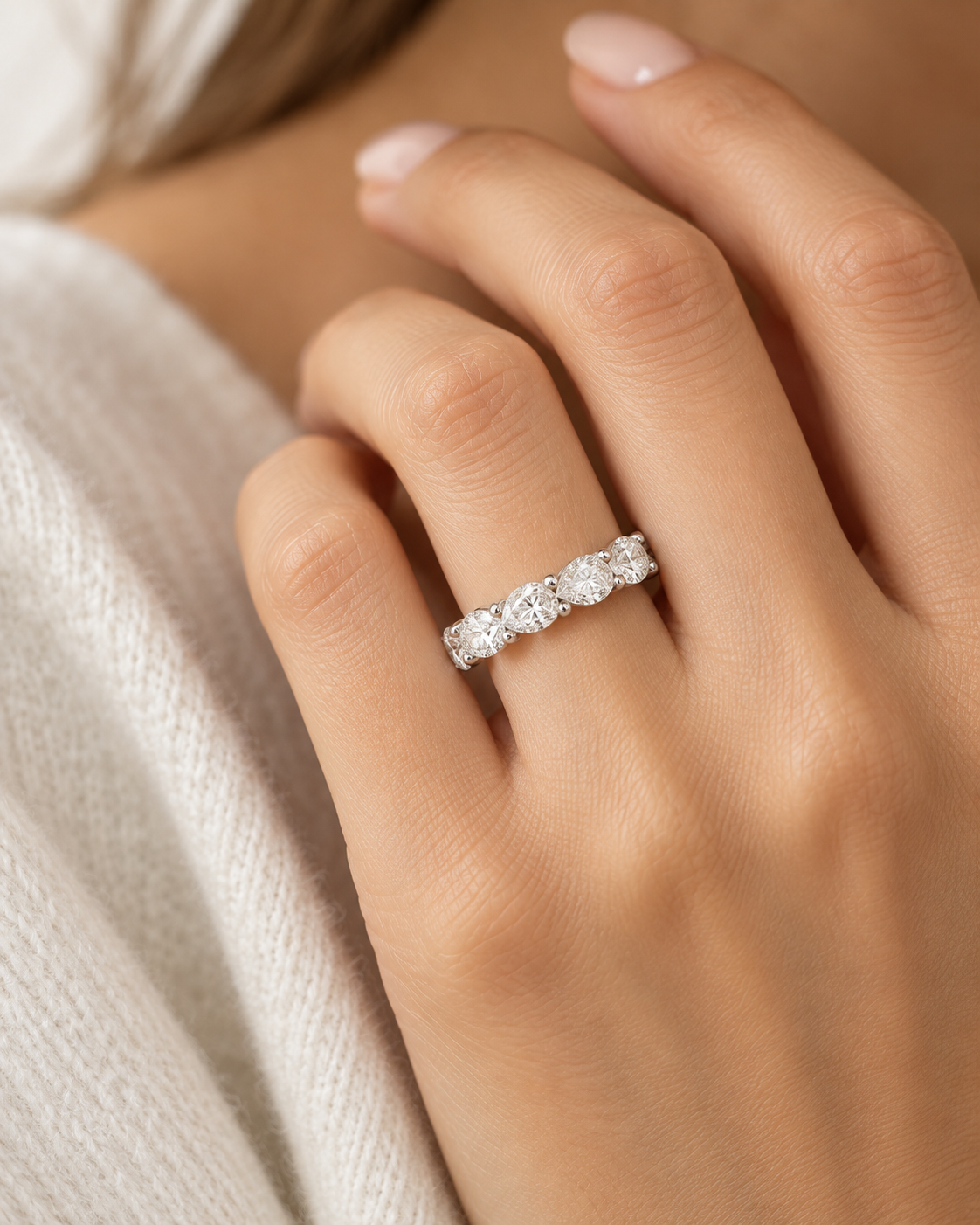 Elegant diamond eternity ring set in white gold from Brilliant Fine+Custom jewelry in Roswell, Georgia.