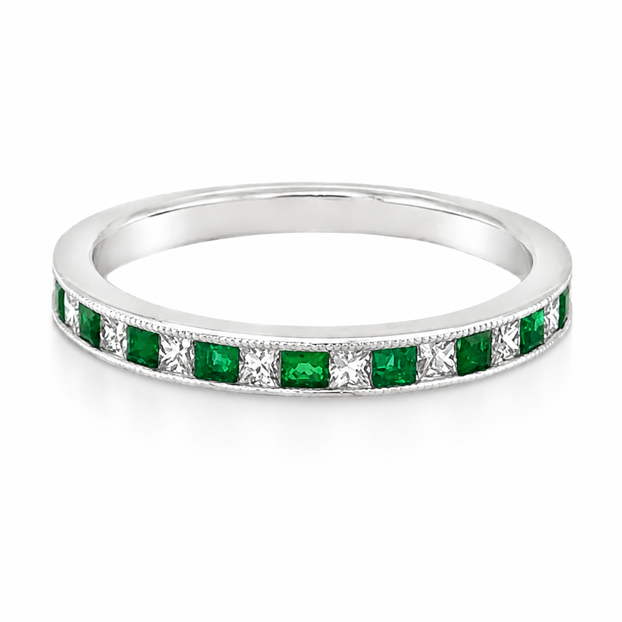Channel Set Emerald + Diamond Half Band