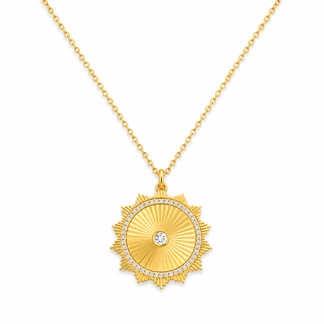 Fluted Pendant with Bezel Set Diamond + Diamond Halo