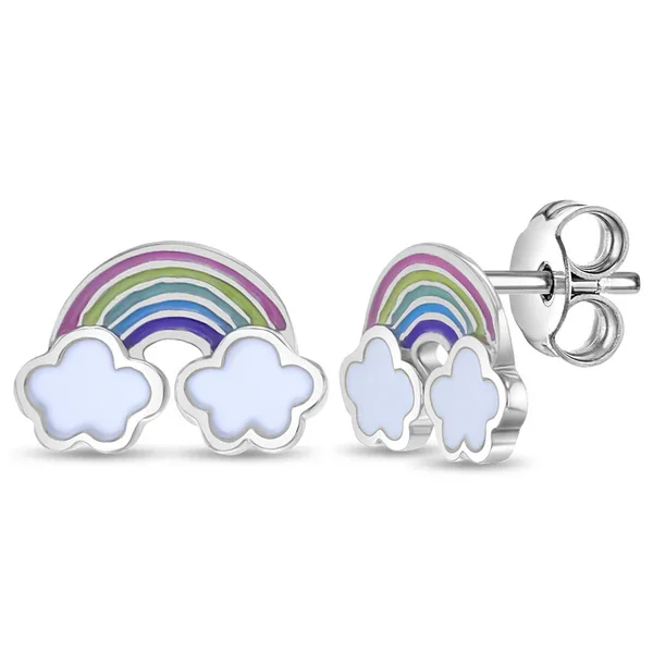 Rainbow + Clouds Enamel Stud Earrings
