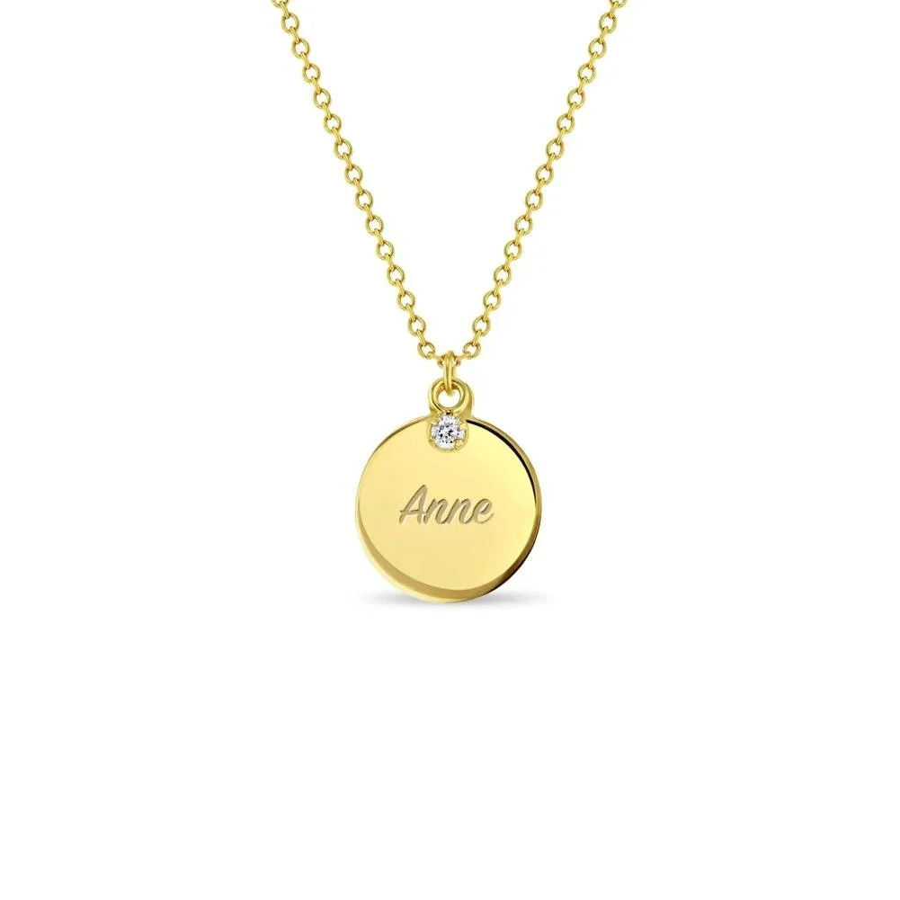 Engravable Disc with Bezel Set CZ Charm