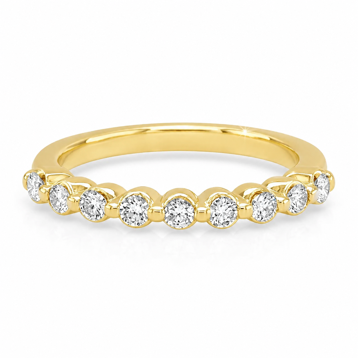 Single Shared Prong Round Diamond Half Band