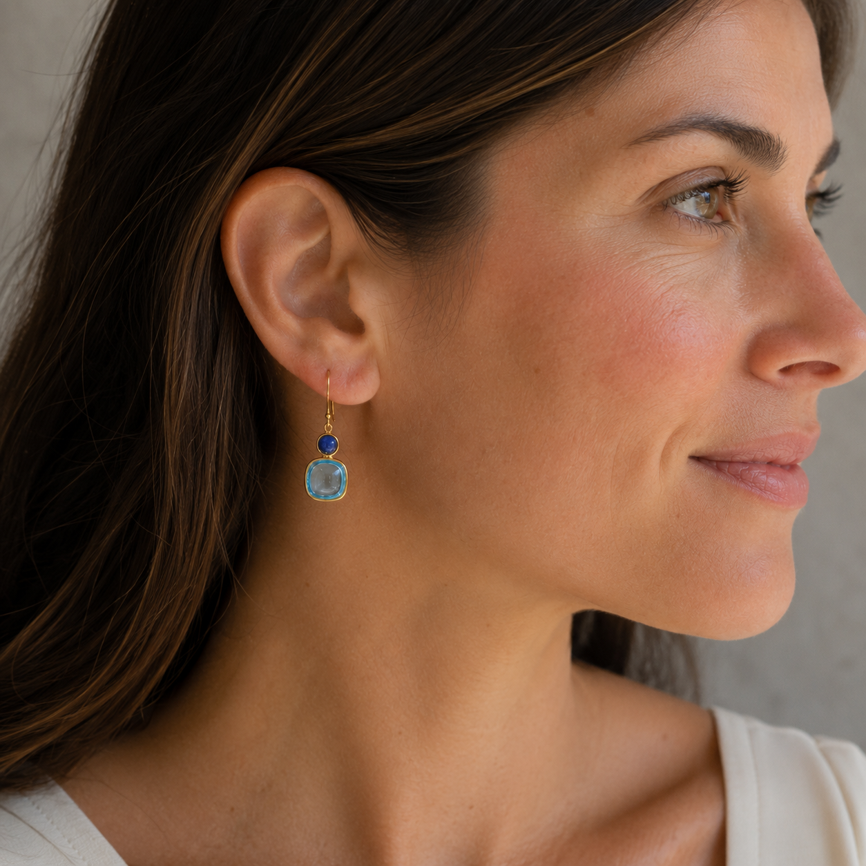 Bezel Set Cabochon Sky Blue Topaz + Blue Sapphire Earrings 3.png