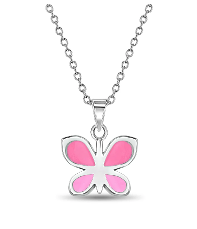 Pink Enamel Butterfly Necklace
