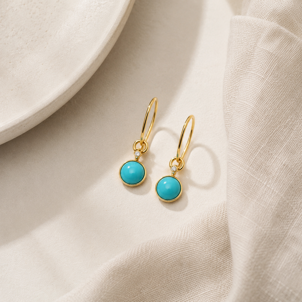 Bezel Set Round Turquoise + Diamond Dangle Earrings 4.png