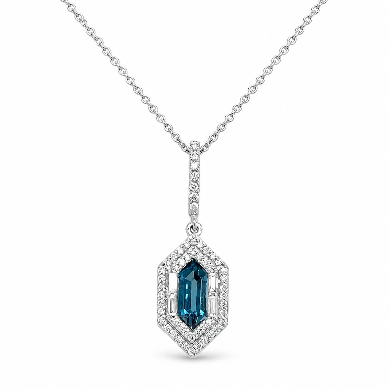 London Blue Topaz + Diamond Halo Necklace