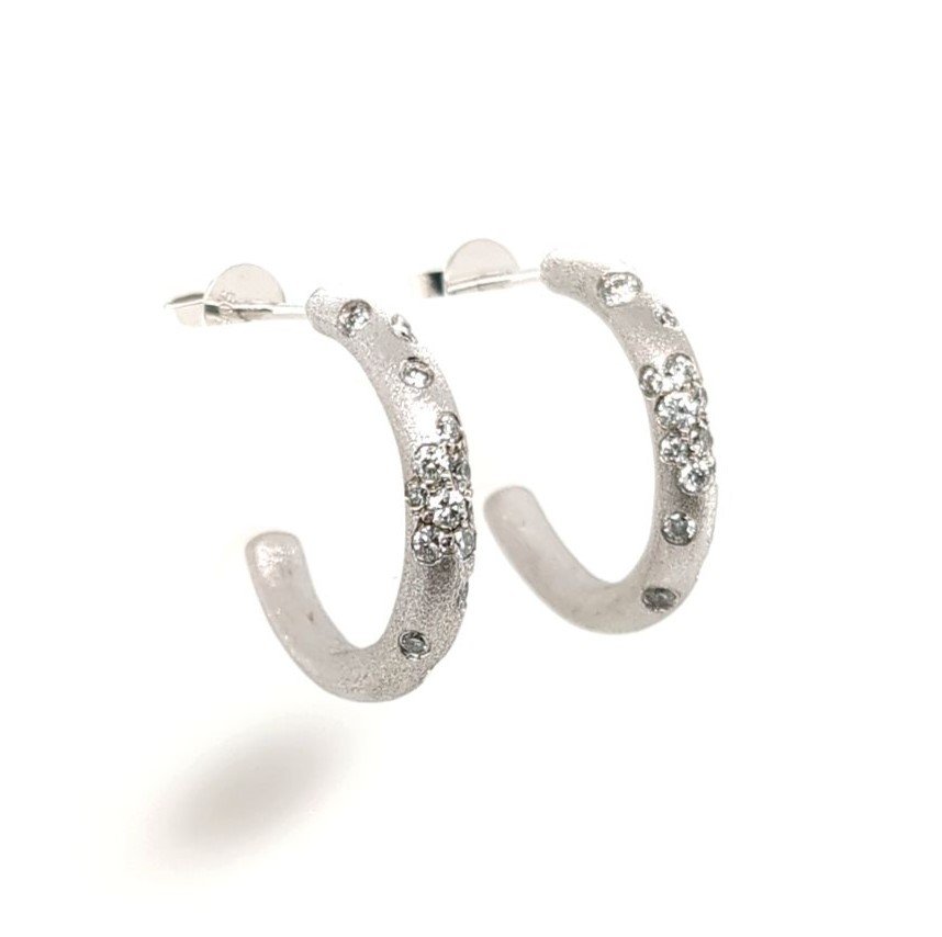 Diamond Confetti Hoop Earrings, 14k White Gold, 0.37 ctw