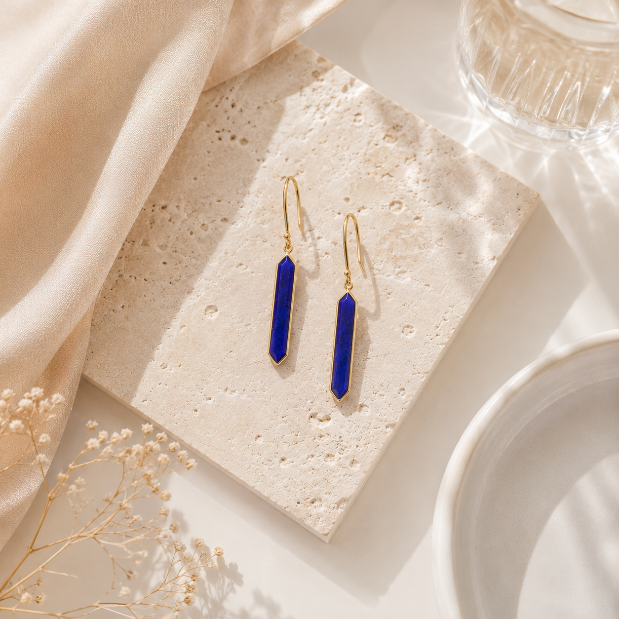 Bezel Set Hexagon Lapis Dangle Earrings 4.png