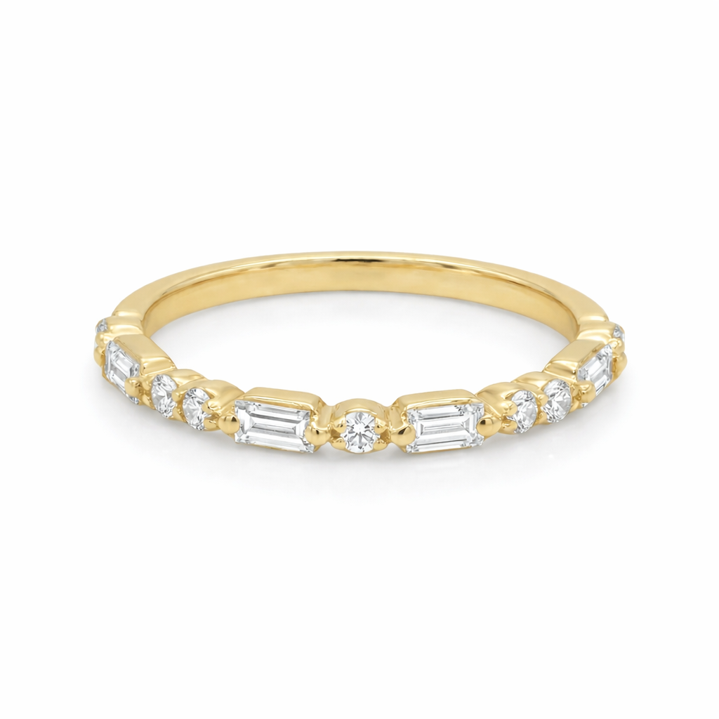 Round + Baguette Diamond Half Band