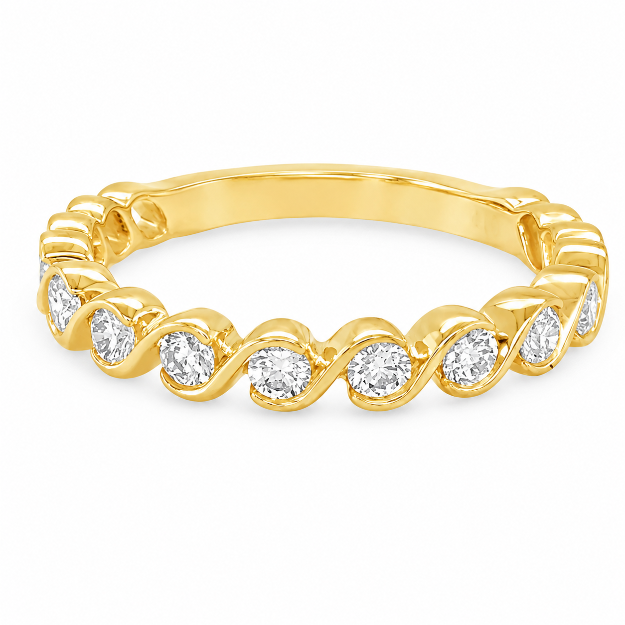 S-Shaped Partial Bezel Diamond Three-Quarter Band