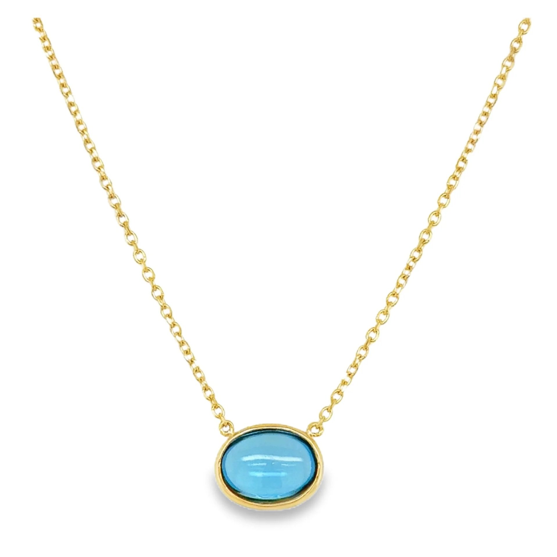 Bezel Set Oval Swiss Blue Topaz Cabochon Necklace