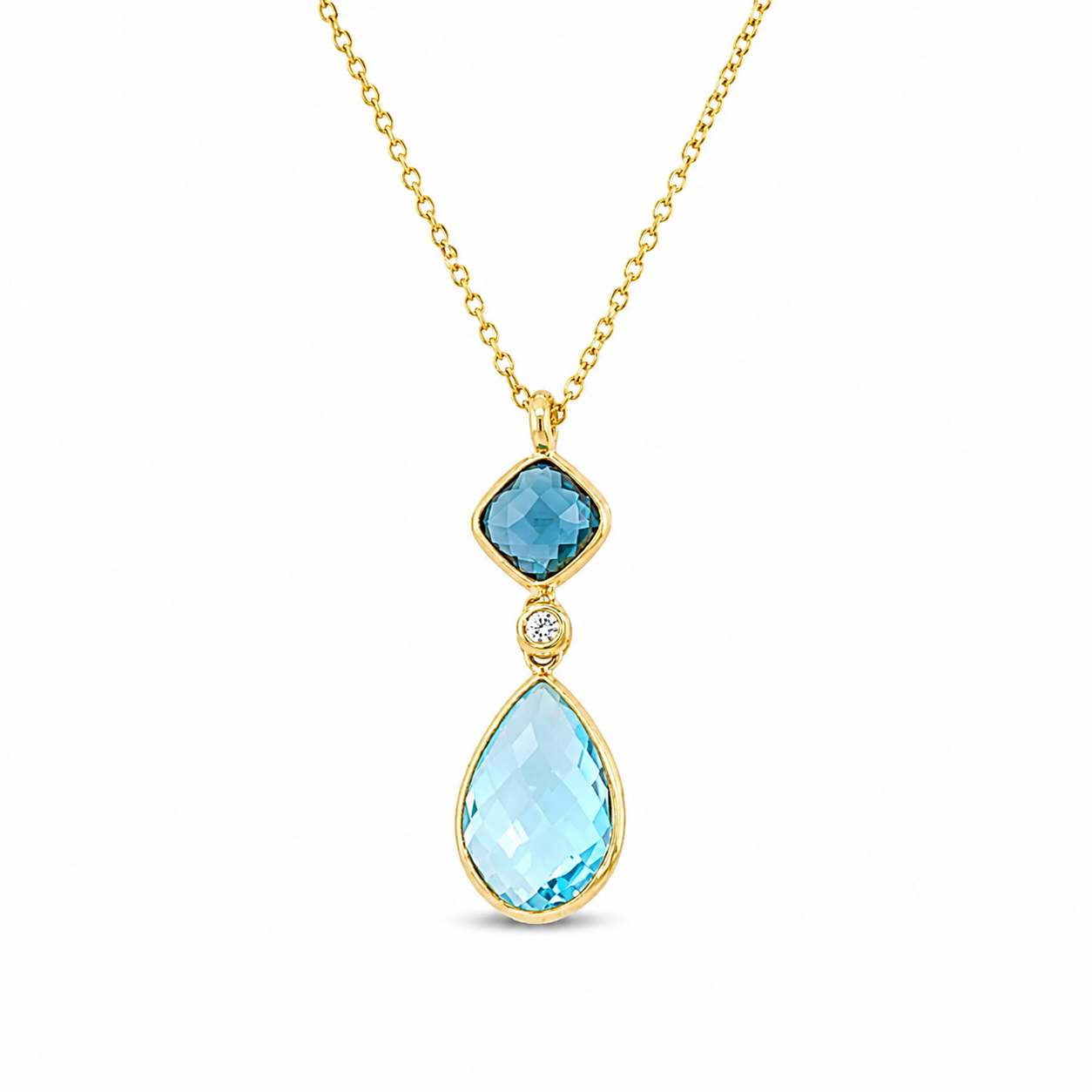 Double Bezel Blue Topaz + Diamond Pendant