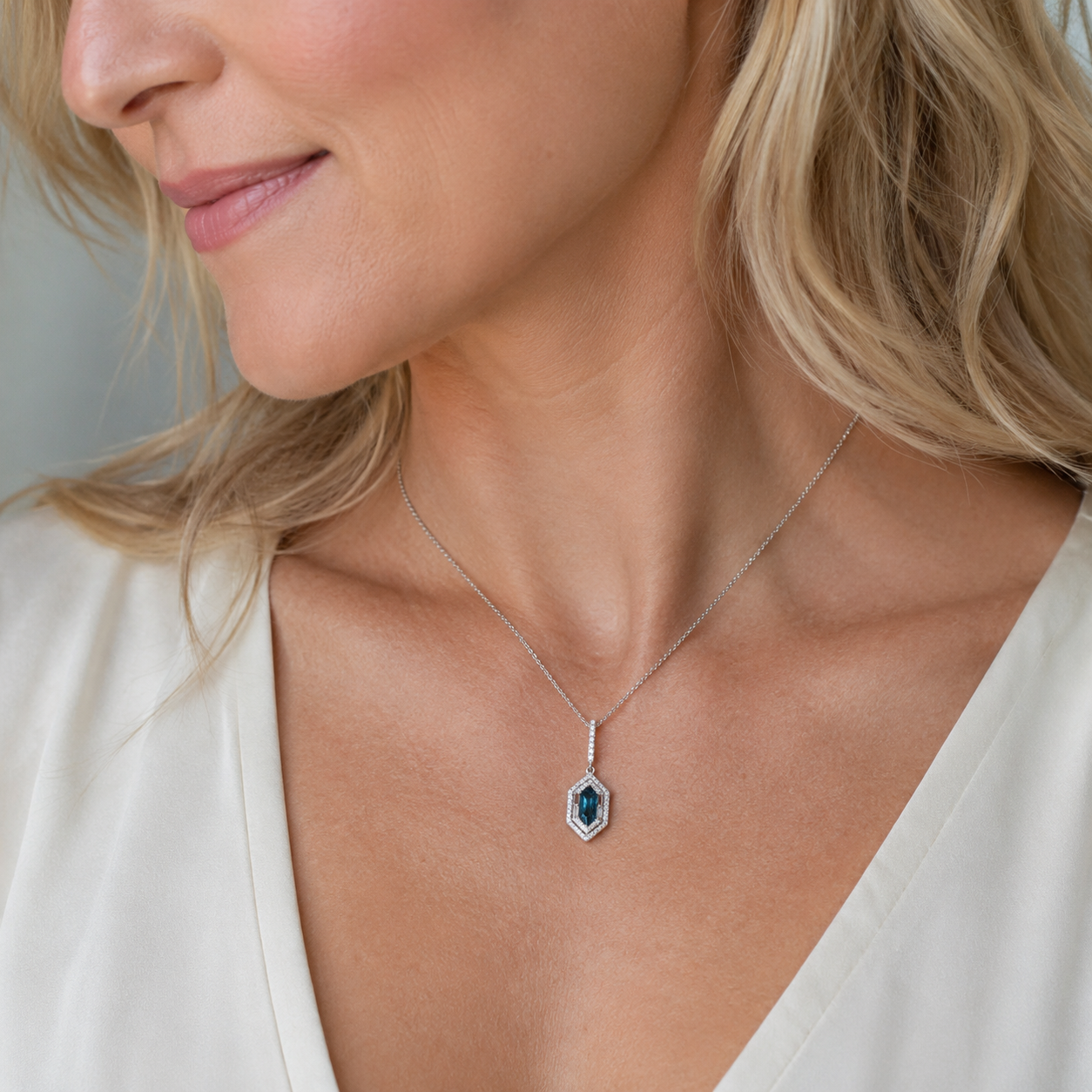 London Blue Topaz + Diamond Halo Necklace 2.png
