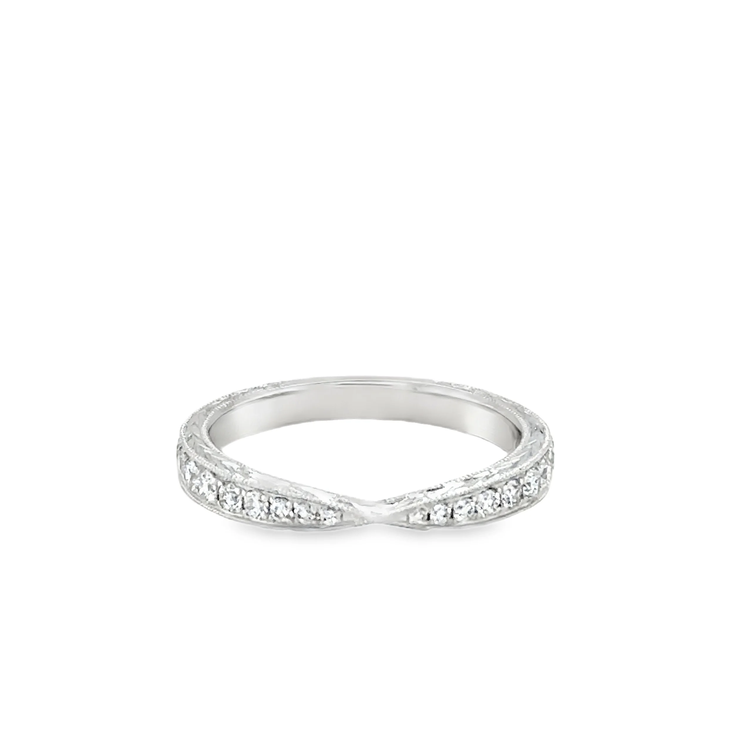 Graduated Crossed Diamond Half Band with Milgrain and Engraving