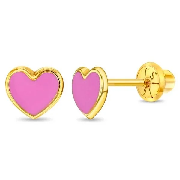 Pink Enamel Heart Stud Earrings