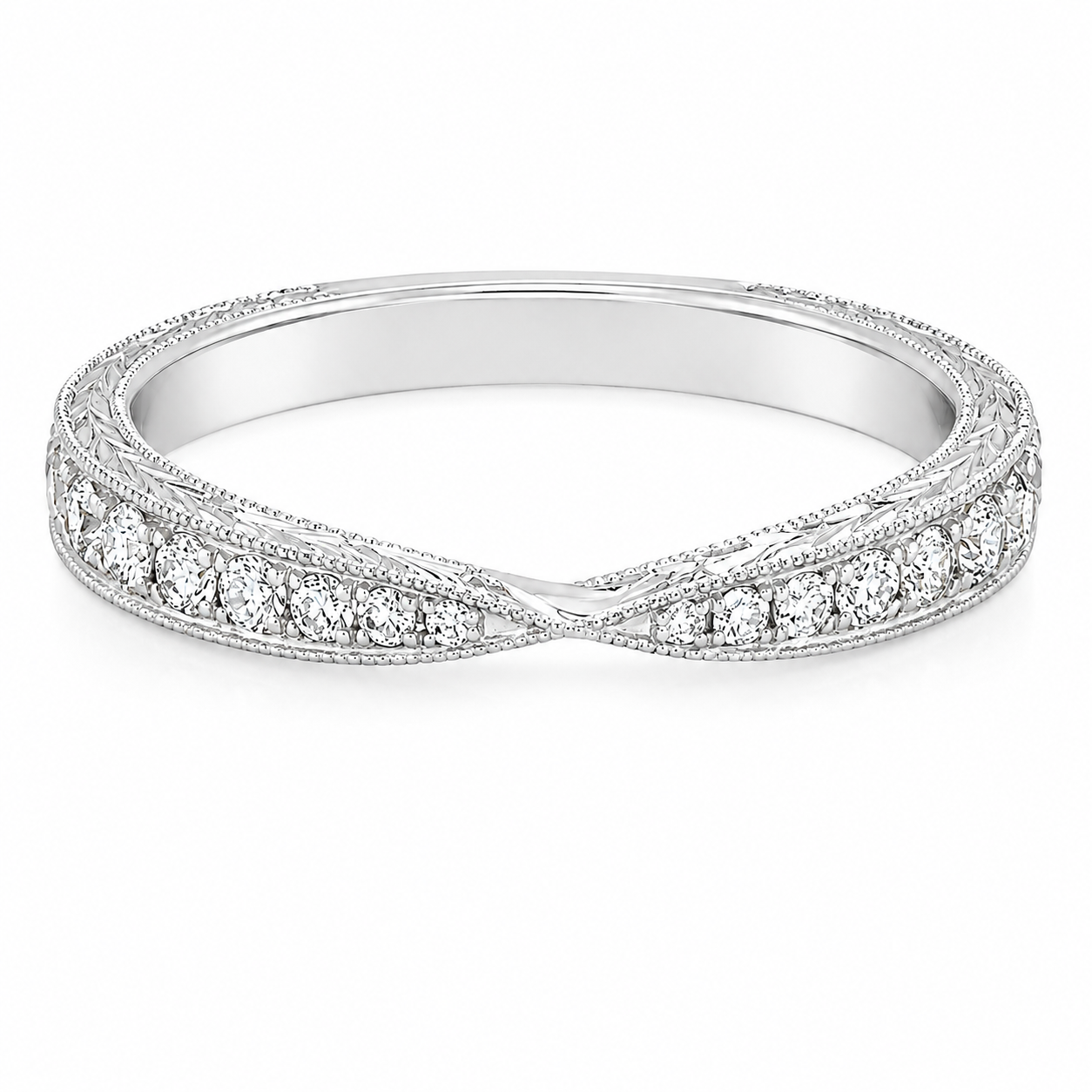 Graduated Crossed Diamond Half Band with Milgrain and Engraving