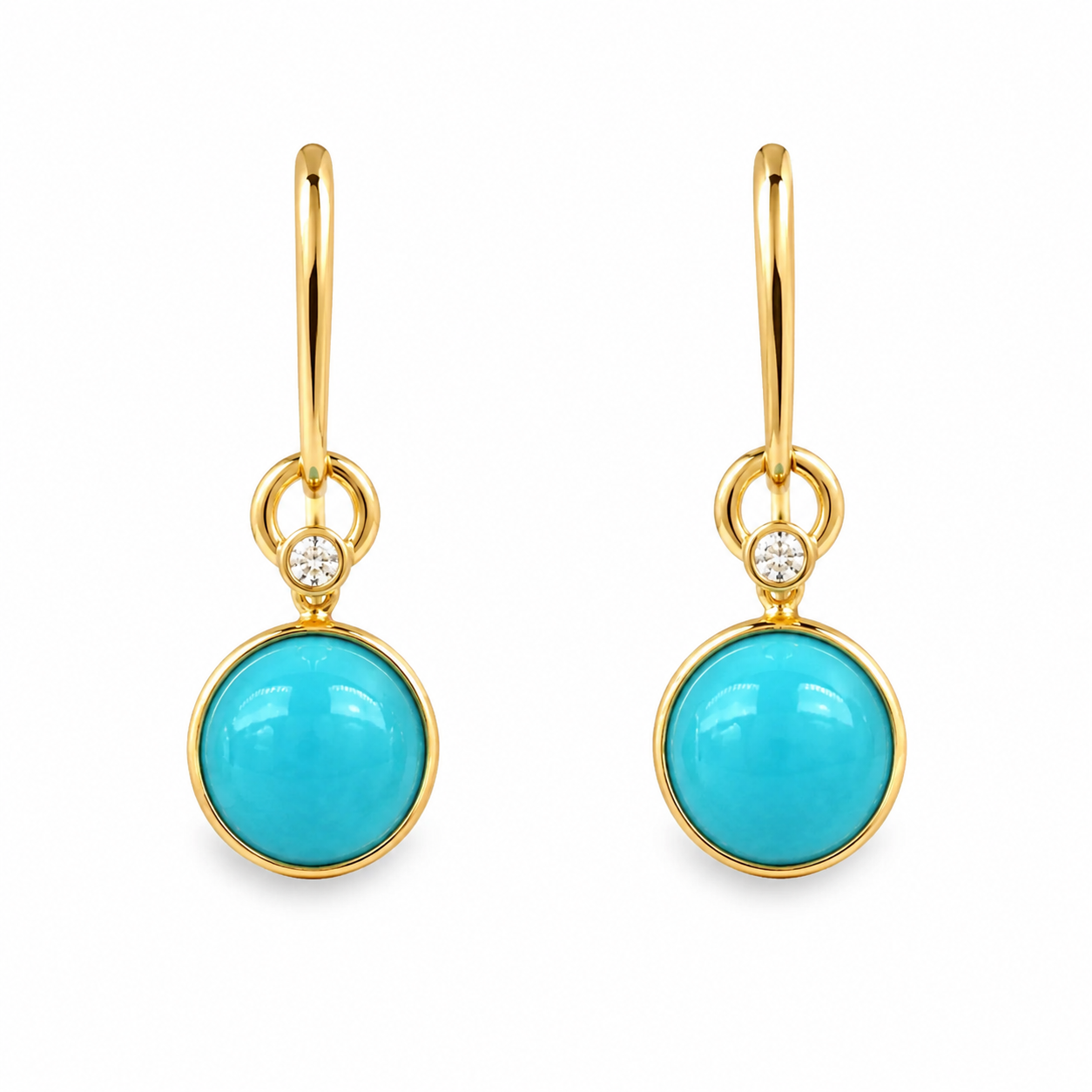 Bezel Set Round Turquoise + Diamond Dangle Earrings