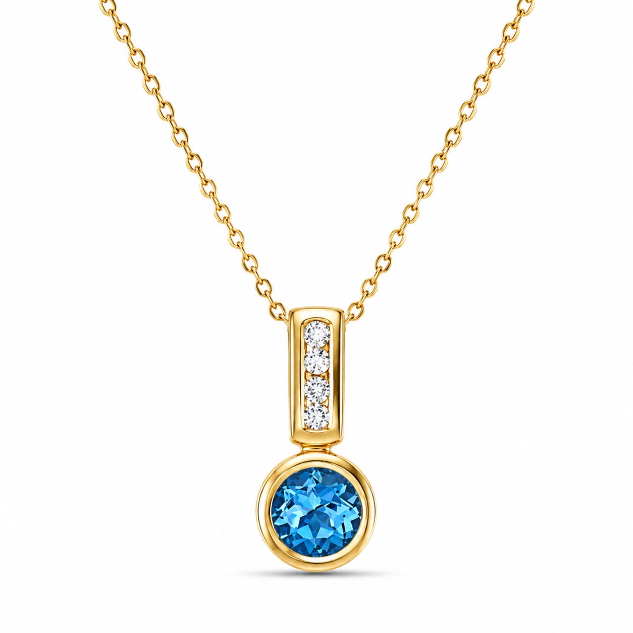 Blue Topaz + Diamond Bezel Pendant