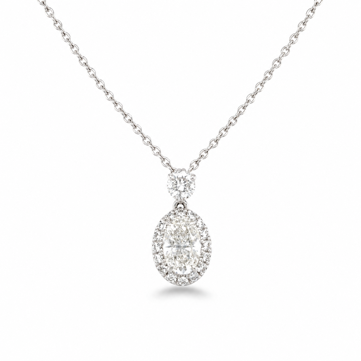Oval Diamond Halo Necklace