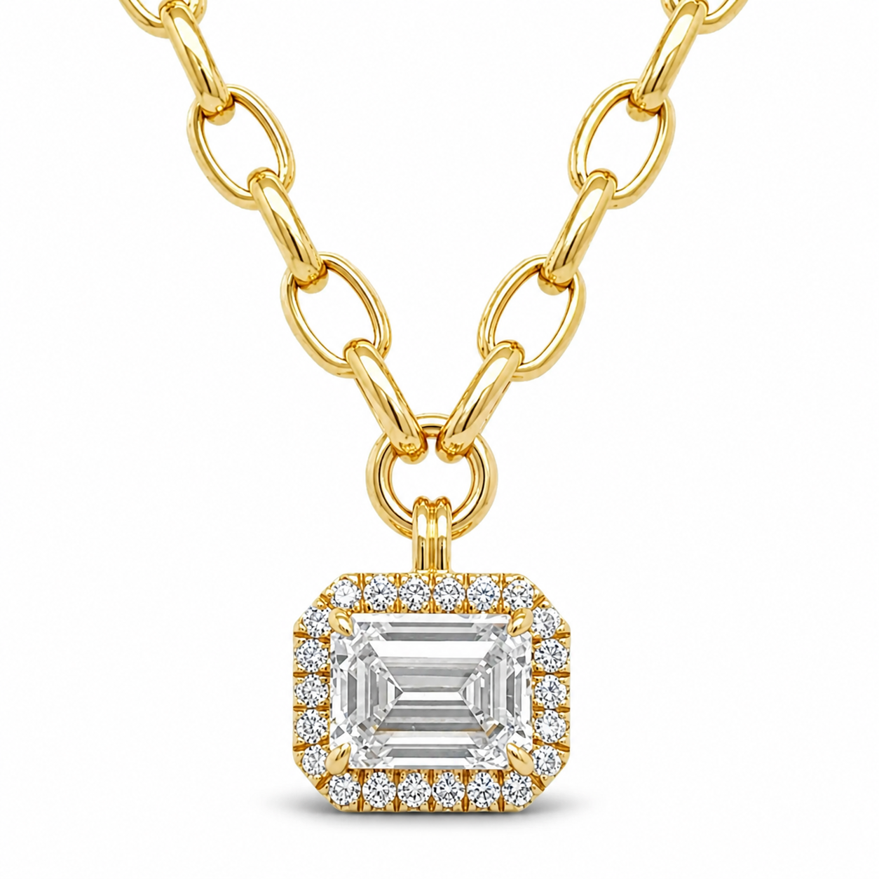 Lab Grown Diamond Halo Pendant + Cable Chain