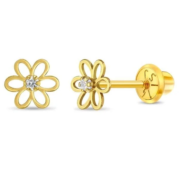 Open Flower Stud Earrings with CZ